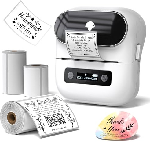 Phomemo M220 Stampante per Etichette, Stampante Portatile per Etichette Etichettatrice Termica Barcode, Retail, Small Business, con Smartphone e PC, con 3 Roll Etichette