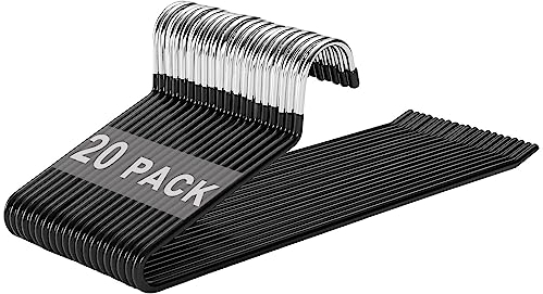 devesanter Trouser Hanger Set of 20 Open-Ended Metal Pants Hangers Durable Anti-Rust Chrome Non-Slip Coating Space Saving Easy Use Coat for Pants,Jeans, Slacks, Blanket (Black)