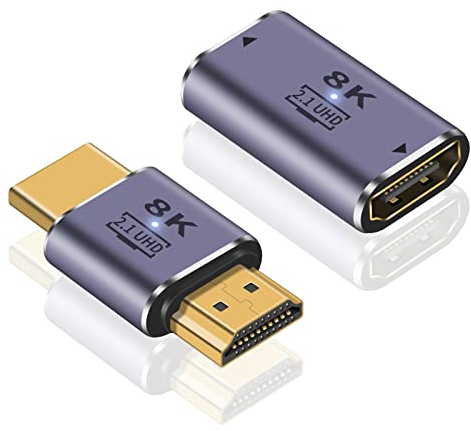 Duttek 8K HDMI2.1 Adapter, adaptateur HDMI UHD mâle vers mâle avec débit de 48Gbps et connecteur adaptateur HDMI femelle vers femelle-Prend en charge la vidéo 8K@60Hz pour DVD, TV, moniteurs (2 Pack)