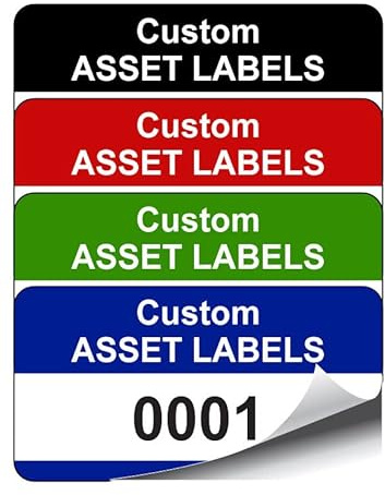 250 Personalised Custom Asset Tag Labels - 38mm x 20mm Permanent Synthetic PP Labels - Simply Choose a Colour, Add Text and Identify Numbers Required (P/NO. CALN)