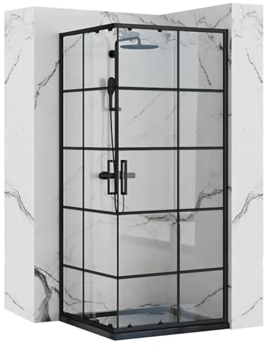Rea CONCEPT SVART DUSCHHUSET 90X90x190 cm Transparent härdat säkerhetsglas 5mm (svart) Utan duschkar