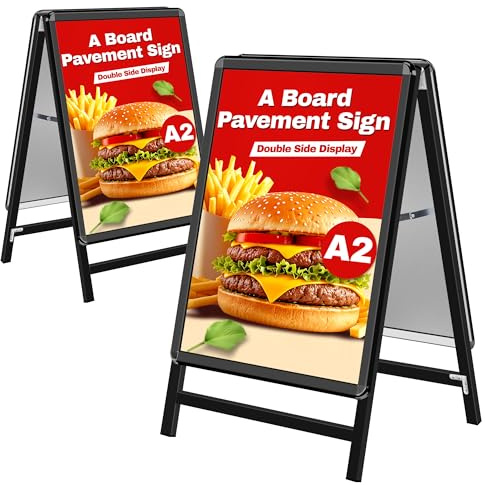 WIIGO A Board Pavement Sign Frame - A2 tablero del pavimento de doble cara con aluminio Snap Frame Sign Stand para al aire libre Heavy Duty Cartel Menú Stand Publicidad Display Stand, Nero