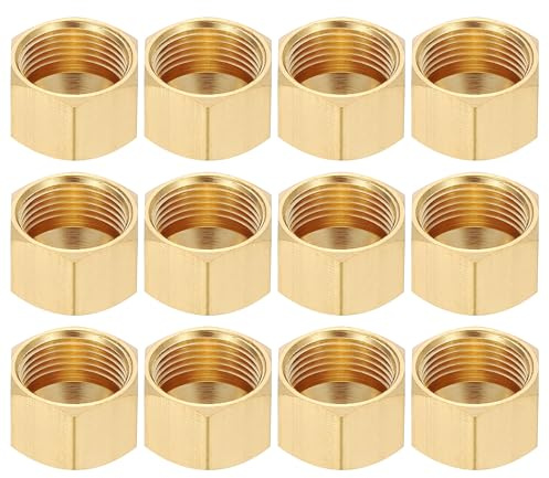 PATIKIL 3/8 Brass Compression Stop Valve Cap, 12Pcs Hex Thread Pipe Fitting Tubing Ends Sealing for Air Conditioner, Water, Air, Gas Line