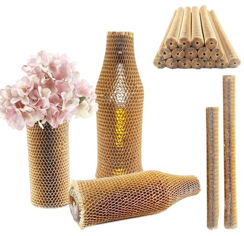 SNAIL GARDEN 16 Pcs 2 Sizes Wine Bottle Protector, Honeycomb Packing Paper (35cm & 24cm), Degradabe Wine Bubble Wrap Bags, Reusable Bottle Protector Sleeves for Travelling Shipping Moving Home