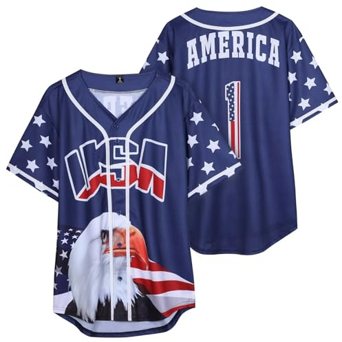babyhealthy USA Flag Baseball Jersey Women 4th of July Button Down Jersey American Independence Day Shirt