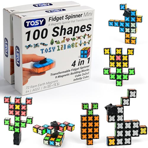 TOSY Magnet Fidget Spinner Mini - 8 Bloques: Fidget Spinner transformable, Cubo Infinito, Cubo Rompecabezas, Regalo de Pascua para niños, Juguete sensorial para aliviar el estrés Stem, 2-Pack