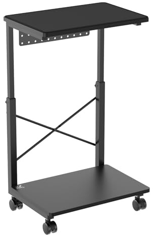 NanoRS Height-adjustable CPU computer trolley with shelf up to 80 kg, mobile PC cart with storage space, flexible with wheels, waterproof shelf, RS430