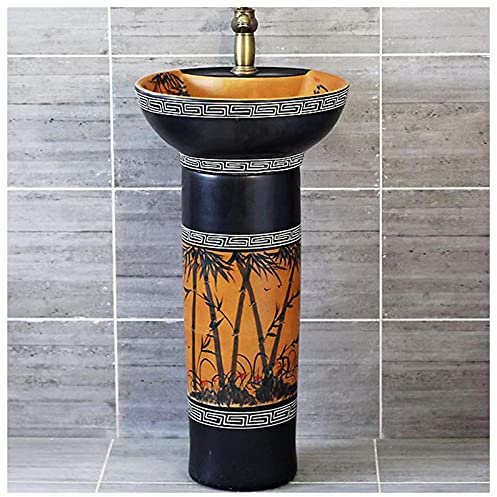 GLJTUO Bathrooms Ceramic Luxurious Pedestal Basin Round Freestanding Sink Pedestal Lavatory Sink Standalone Art Ceramic wash Basin for Indoor and Outdoor (C)