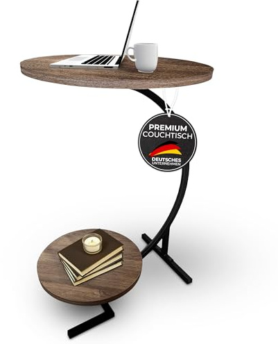 Criveo® Beistelltisch rund aus Holz für Wohnzimmer, Couch, Balkon u.v.m – Kleiner Tisch in C-Form als Sofatisch, Couchtisch klein, Nachttisch rund, Ablagetisch im modernen Design - Side Table