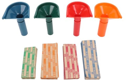 Buachois 4pcs Tubo di Selezionatore di Monete,Involucri di Rulli di Penny,100 Pezzi Involuta Involuta a Strisce Piane a Strisce Piatti Multifunzionali a Forma di Imbuto a Forma di Moneta