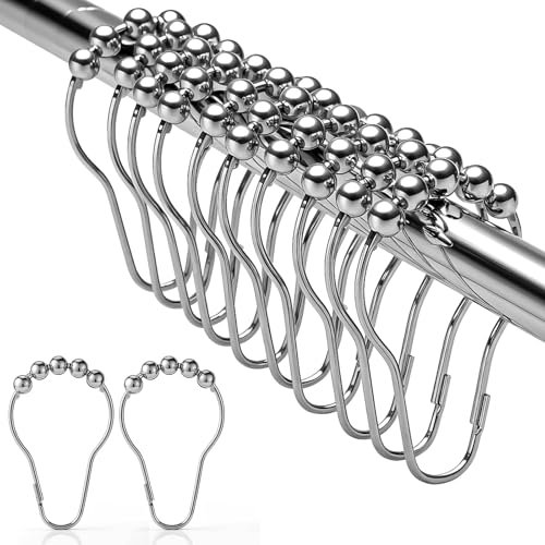 12 Pcs Shower Curtain Hooks, Stainless Steel Shower Curtains Rings Bath Curtain Rings for Bathroom Curtains Rods