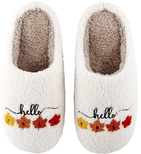 Fall Slippers Leaves Garlands Slippers For Women Men Autumn Decor Thanksgiving Decor Fall Flowers Gifts Hello Slipper Thanksgiving Slipper House Bedroom Shoes For Autumn Winter,Hello Leaf 39-40