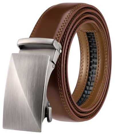 Meng Jiaran Men's Belts, Leather Ratchet mens belt with Adjustable Buckle for Men Business Dress Suit Casual Jeans, Trim to Fit, Brown