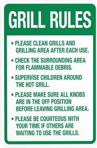 Zeasdacu Grill Safety Sign: Clean Grills/Area, Supervise Children - 8x12 inch Rules Security Metal Warning Plate - Durable for Backyards, Park Pavilions, Outdoor Use