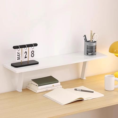 HLOPEWSTUK Clamp on Desk Shelf, 31.5x7.8in Desktop Extender Klemmbares Schreibtisch Organizer Regal Adjustable Floating Desks Shelf for Office, Dorm, Home Desk Organization, White