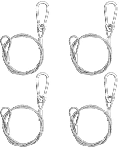 Elitecran 4 Pezzi Cavi di Sicurezza in Acciaio Inox 5 mm x 1 m con Gancio e Anello, Fune Metallica Anticaduta per Luci da Palco, DJ, Proiettori, Moto, Giardino (Carico Max 100 kg)