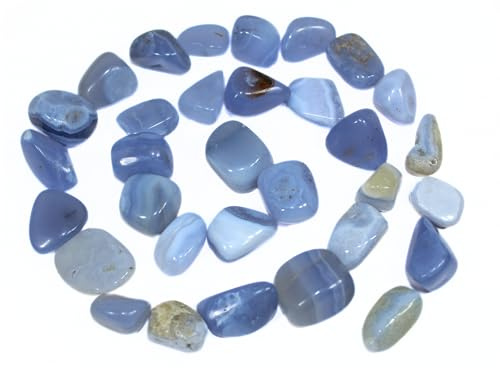 Wow Blue Lace Agate Tumbled Stone 100 Grams Approx. 0.75 to 1inch Genuine w/Velvet Pouch Image is JUST A Reference