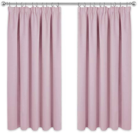 PONY DANCE Pink Curtains for Girls Bedroom 54 Drop Kids Blackout Thermal Curtains Pencil Pleat Short Blackout Window Curtains for Nursery with Hooks for Track, 2 Panels, W46 X L54, Pink