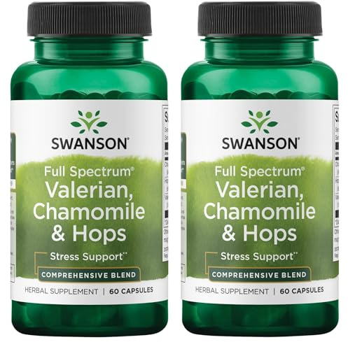 Swanson Valerian, Chamomile & Hops - Full Spectrum Herbal Supplement Promoting Relaxation & Comfort - Natural Formula Supporting Mind & Body Wellness - (60 Capsules) (2 Pack)