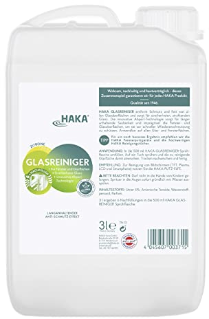 HAKA Glasreiniger Spray Nachfüller, 3L, Universal Glas & Flächen Reinigungsmittel, streifenfreier Glanz, gegen Fingerabdrücke, ohne Silikone & Mikroplastik, vegan, umweltfreundlich