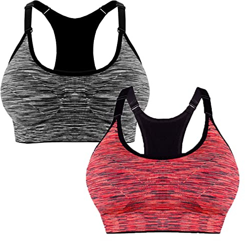 Libella Soutien Gorge de Sport Femme Dos Croisé Maintien Élevé Grande Taille Brassière sans Armature avec Coussinets Course Tennis Fitness Yoga 3714-2-BL+ MOR L/XL