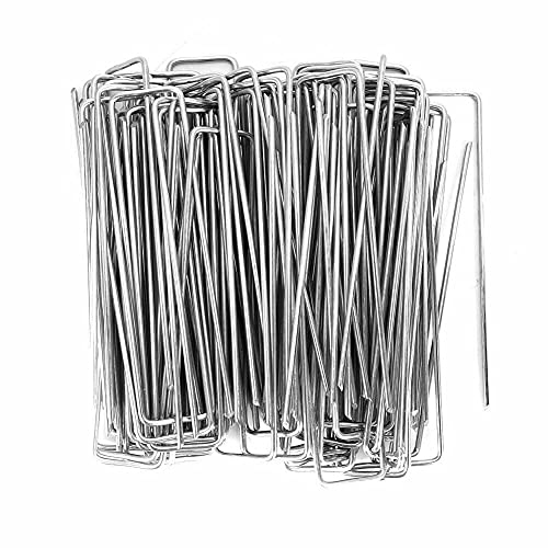 HAORONG Garden Pegs - Pack100 4/100mm Heavy Duty Tent Pegs Galvanized Steel Landscape Staples, U-Shaped Ground Stakes for Camping, Weed Control Membrane, Artificial Grass, Netting, Fabric