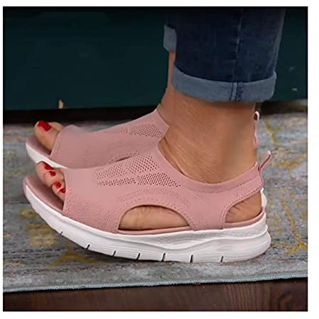 Sommer Waschbare Slingback Orthopädische Sport Sandalen, Super Bequeme Strick Sandalen, Mesh Weiche Sohle Casual Damenschuhe (43, Pink)