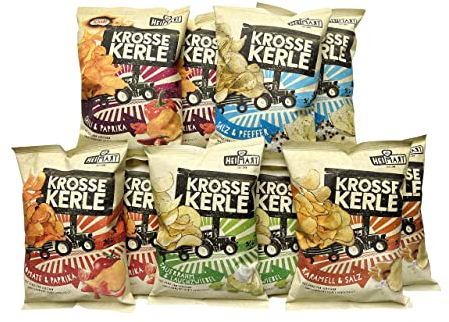 Krosse Kerle Chips | 10er Partybox | HeiMart | 10 Tüten - 5 Sorten | 10 x 115 g