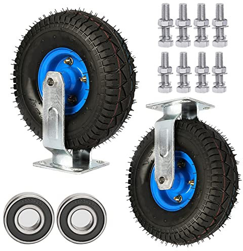 Heavy Duty Castor Wheels 6 8 10 Pneumatic Rubber Wheel, Set Of 2 Fixed/Swivel Plate Industrial Casters, 330/440/660 Lbs Quiet Antiskid, With Mounting Screw DIY Trolley Toolbox Caster Wheels