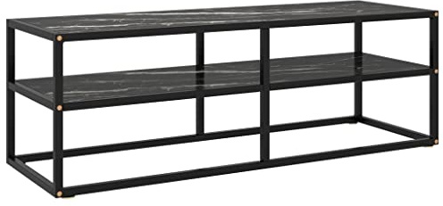 Meuble TV noir avec verre marbre noir 120x40x40 cm