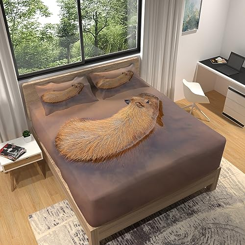 Spannbettlaken 120x200cm Dunkelbraun Spannbetttuch Wasserschwein Bettlaken Boxspringbett mit Gummizug Spannbettuch Mikrofaser für Matratzen von 30 cm Mit 2 Kissenbezüge 80x80 cm