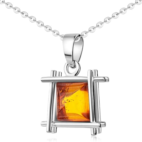 MATERIA by Matthias Wagner Ciondolo quadrato con ambra in argento 925, da donna, con catena KA-50, Ambra