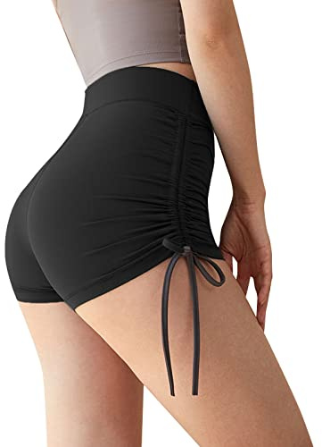 Pole Dance Tenue avec Cordon Latérale, Short Sport Femme Booty Butt Scrunch, Pole Dance Short Sexy Taille Haute, Shorts de Yoga, Hot Pants Cycliste Femme Push Up, Legging Court Running Shorts Women