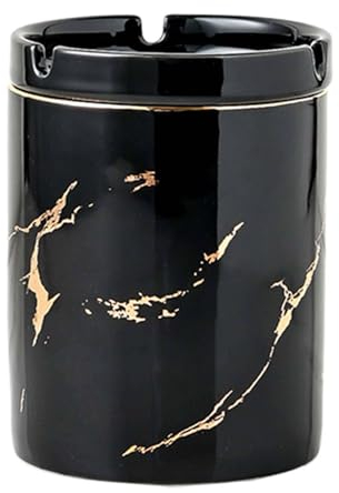 TYMYYS Aschenbecher Mit Deckel Groß, Windaschenbecher Für Draußen, Aschenbecher Keramik, Windaschenbecher Keramik, Aschenbecher Geruchsdicht-Schwarz-8x8x11cm