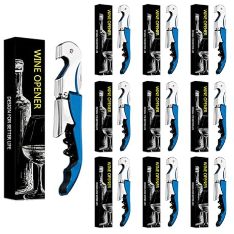 Cavatappi 3 in 1 con Lama Corta Capsule e Apribottiglie Vino in Acciaio Inox (5, Blu)