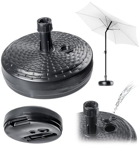 KADAX Sonnenschirmständer, Runder Schirmständer, Schirmhalter befüllbar mit Sand Wasser oder Kies, Ständer aus Kunststoff für Garten, Terrasse, Strand (Version 2 Rund, Anthrazit)