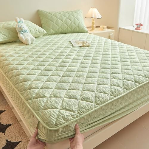 Spannbettlaken 200x220cm bis 25cm Grün Einfarbig, Spannbetttücher Baumwolle Polyester Jacquard Bettlaken Boxspringbett mit 2teilig Kissenbezüge