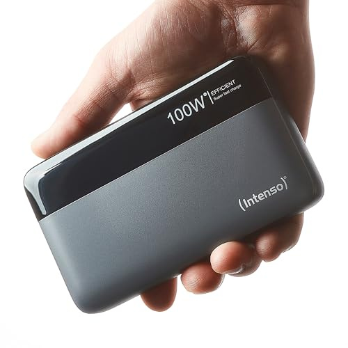 Intenso Powerbank HE20000 - Batería Externa (100 W, Cable de Carga USB-C a USB-C, 20000 mAh), Color Gris y Negro