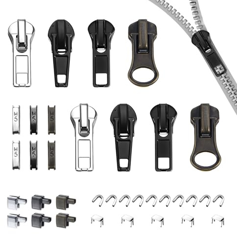 Nogeqi 39PCS Zip Repair Kit, Universal Zipper Repair Kit, Zipper Pull Replacement Pull Accessories for Backpacks, Tents, Jackets and Luggage (Black, Silver, Bronze)