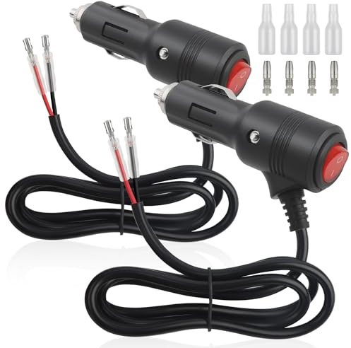 2 Pezzi Presa Accendisigari (1 m) con Interruttore – Cavo di prolunga 12V/24V 16AWG a Doppio Isolamento per Auto, Camper, Barca, Moto