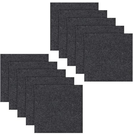10 Pezzi Pavimento Ddesivo Grigio Scuro, 50 x 50 cm, Piastrelle Adesive Pavimento 2,5㎡, Antistatiche, Antiscivolo Moquette Adesiva, Casa Uffici Commercio Quadrotte di Tappeto Salotto