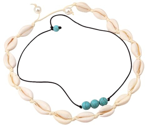 TONAUP Collier De Coquillages Naturels, 2 Pcs Coquillage Collier Ras du Cou Turquoise Combinés Superposés Fait à La Main Pour Vacances d’été à La Plage (Blanc)