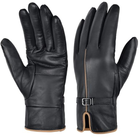Harssidanzar Guantes de cuero mujer Guantes de invierno forrados y cálidos para el frío SL026EU,Negro,Talla M