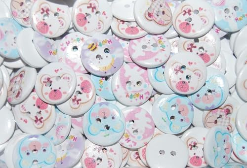 celloexpress Wooden Buttons Children's Printed Buttons - Unique Prints for Sewing and Crafting (Teddy - 15mm, Pack of 25)