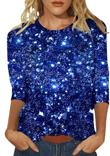 Haut Paillettes Femme Soirée Brillantes T-Shirt Sexy Manches Longues Fête Soirée Party Club Tops avec Paillettes Blouses Chemisiers de fête Chic et Élégant Vêtements Tunique Transparent Chemisiers XL