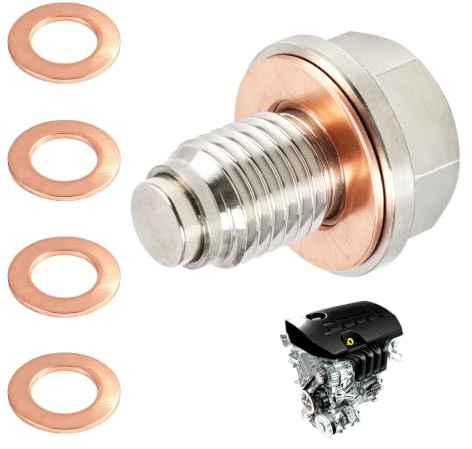 Tapón de Drenaje de Aceite MagnéTico M12 x 1,5, Tornillo drenaje aceite magnético, Tuerca de Drenaje del Cárter de Aceite, incluye 5 arandelas de cobre, compatible con automóviles y motocicletas