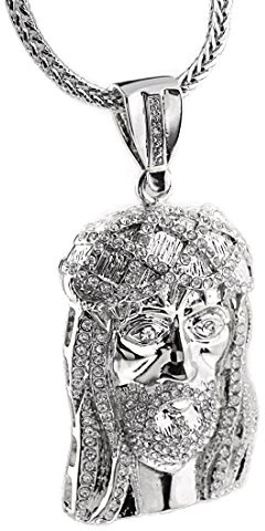 Bling Cartel Jesús Pieza Colgante Plata Tono Cara Cabeza Iced-out 36 Pulgadas, Franco Collar Cadena de Hip Hop