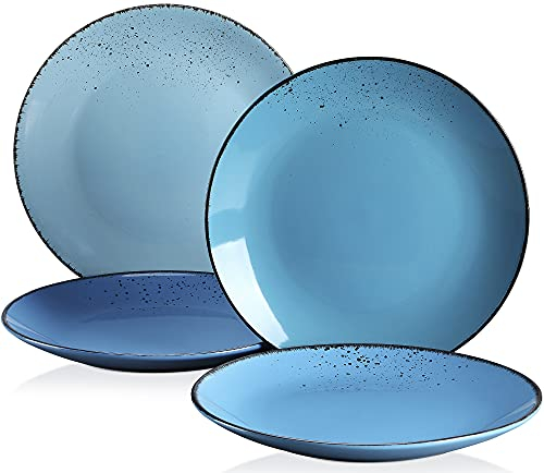 vancasso Navia Set de 4 Platos de Postre, Platos de Ensalada de Gres, Platos de Desayuno de 20,8 cm, Juego de Platos Llanos de Cerámica Vintage, Aptos para el Microondas y Lavavajillas, Colores Azul