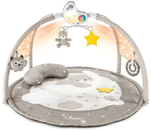 Chicco Spielmatte 3in1, Multifunktionsspielbogen für Neugeborene,Baby Aktivitätendecke, Sternenprojektor, abnehmbarem Baby-Nachtlicht mit entspannender Musik - Babyspielzeug, ab 0 Monate, Weiß