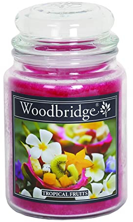 Woodbridge Große Duftkerze im Glas mit Deckel | Tropical Fruits | Duftkerze Fruchtig | Kerzen lange Brenndauer | Raumduft für Zuhause | Kerze 2 Docht